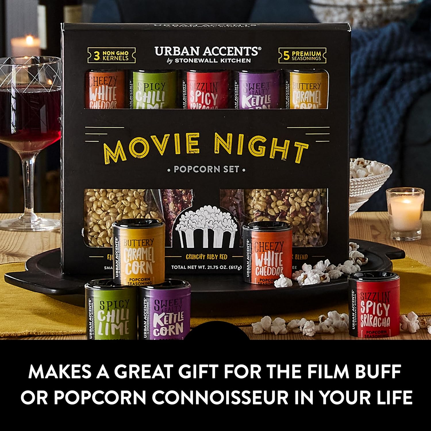 Urban Accents Movie Night Popcorn Gift Set – Includes 3 Gourmet Popcorn Kernel Varieties & 5 Flavorful Seasonings – Perfect Snack Gift Box for Parties, Holidays, or Movie Lovers - Image 8
