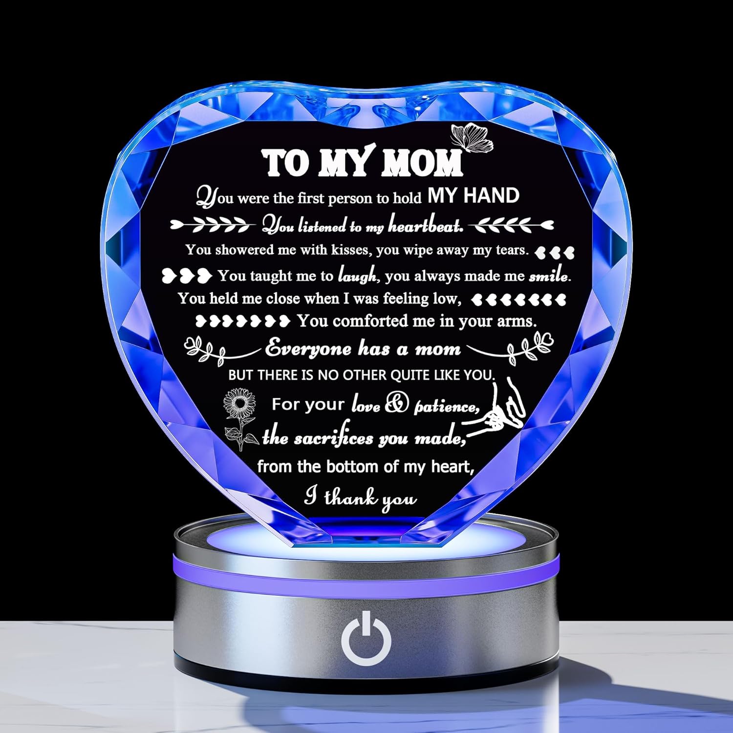 Mom Gifts From Daughter Mothers Day Gifts - Crystal Engrave Thank You Mom Gifts with Led Colourful Light Base, Unique Funny Birthday Anniversary Valentines Gifts Her Girlfriend MOM