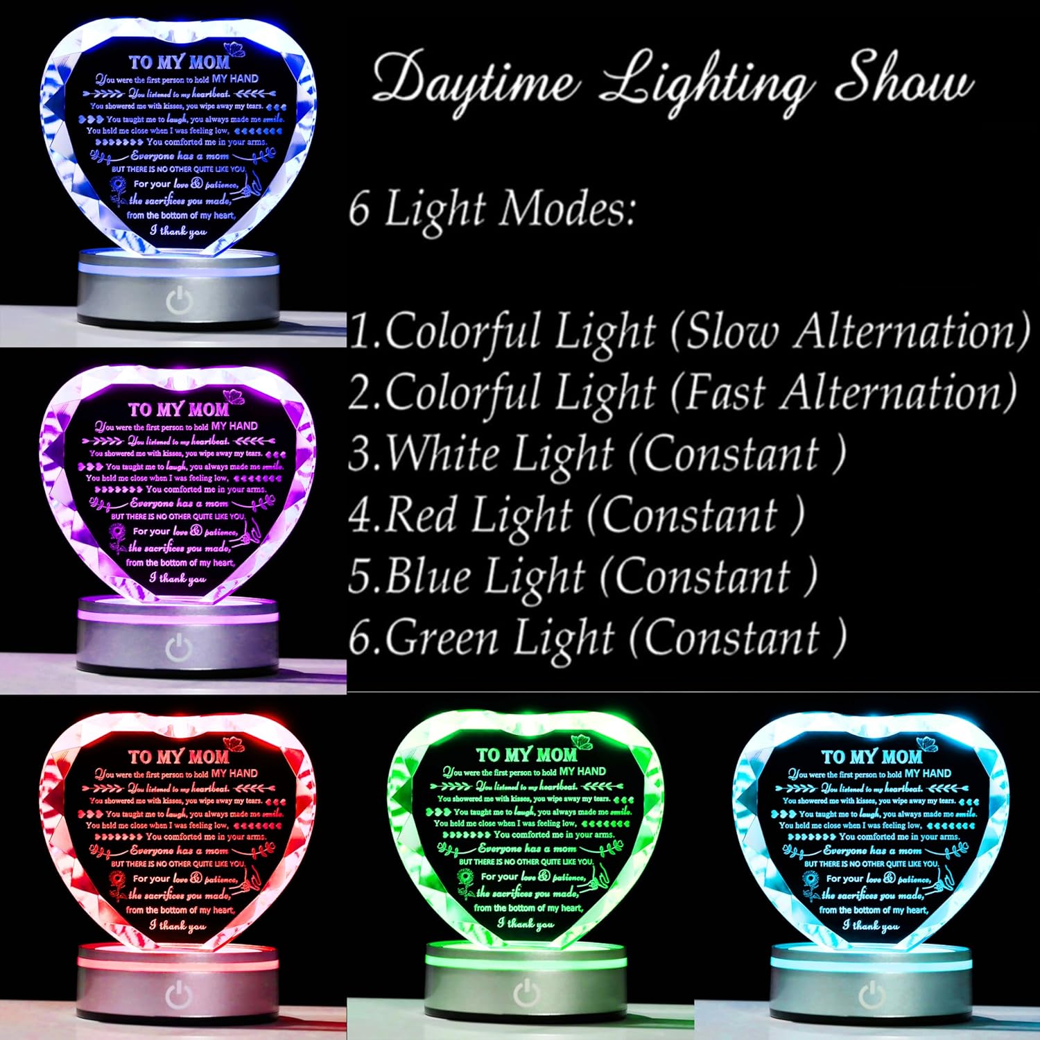 Mom Gifts From Daughter Mothers Day Gifts - Crystal Engrave Thank You Mom Gifts with Led Colourful Light Base, Unique Funny Birthday Anniversary Valentines Gifts Her Girlfriend MOM - Image 3