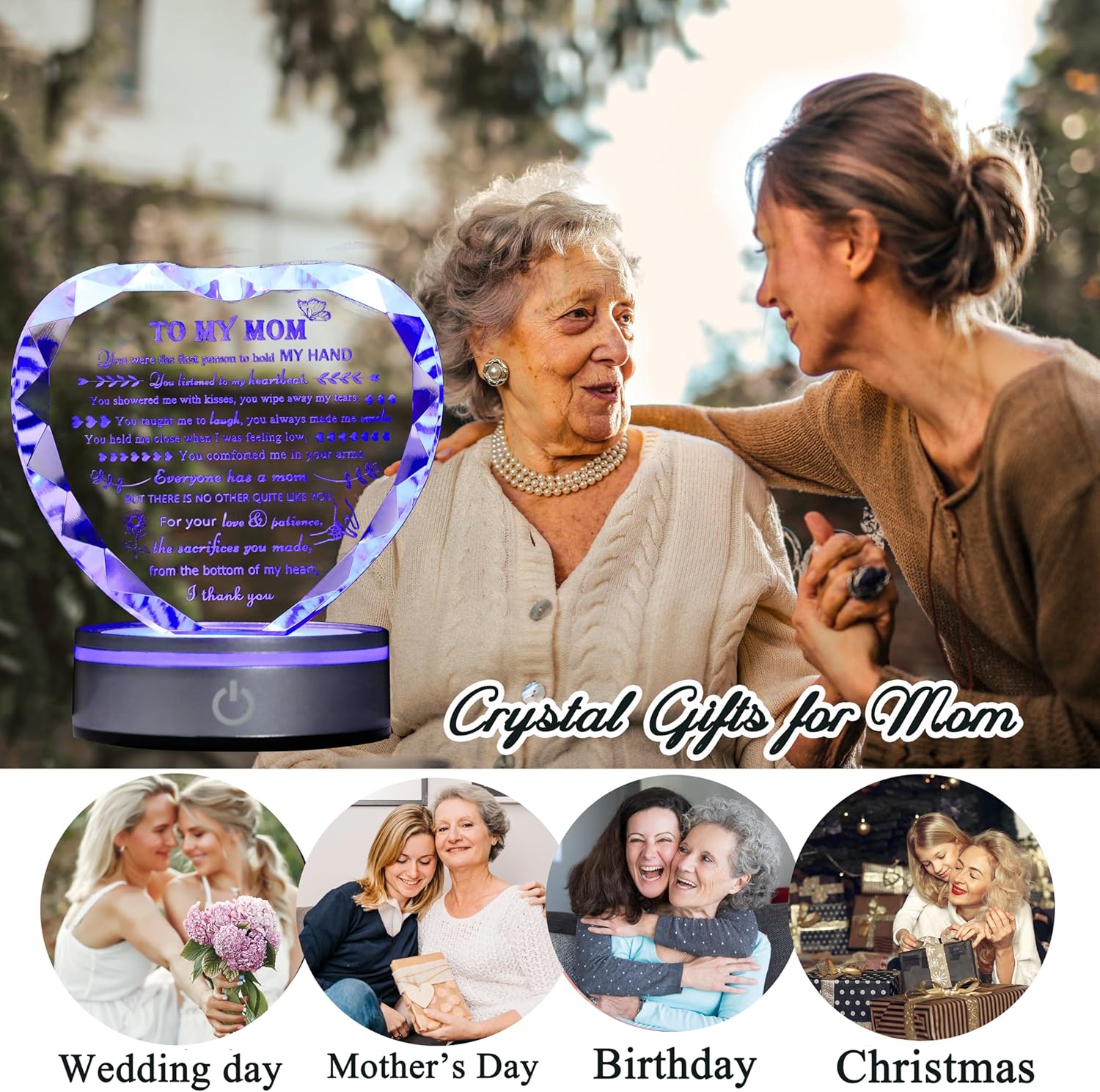 Mom Gifts From Daughter Mothers Day Gifts - Crystal Engrave Thank You Mom Gifts with Led Colourful Light Base, Unique Funny Birthday Anniversary Valentines Gifts Her Girlfriend MOM - Image 4