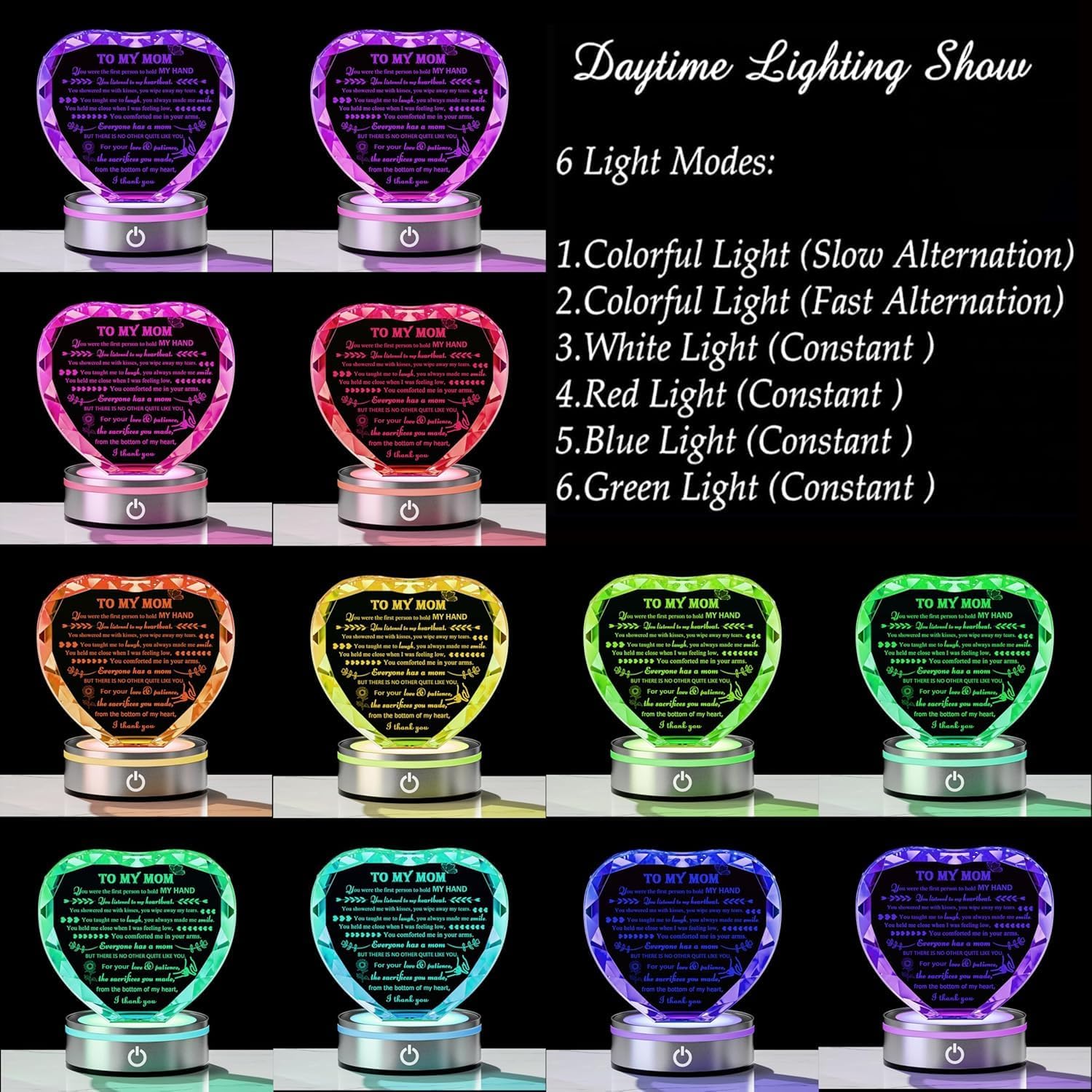 Mom Gifts From Daughter Mothers Day Gifts - Crystal Engrave Thank You Mom Gifts with Led Colourful Light Base, Unique Funny Birthday Anniversary Valentines Gifts Her Girlfriend MOM - Image 6