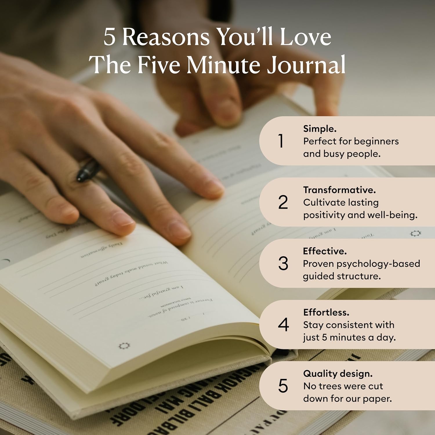 Intelligent Change The Five Minute Journal, Original Daily Gratitude 2025, Reflection & Manifestation for Mindfulness, Undated Daily with Gold Foiling, Plastic-Free, Blue - Image 3