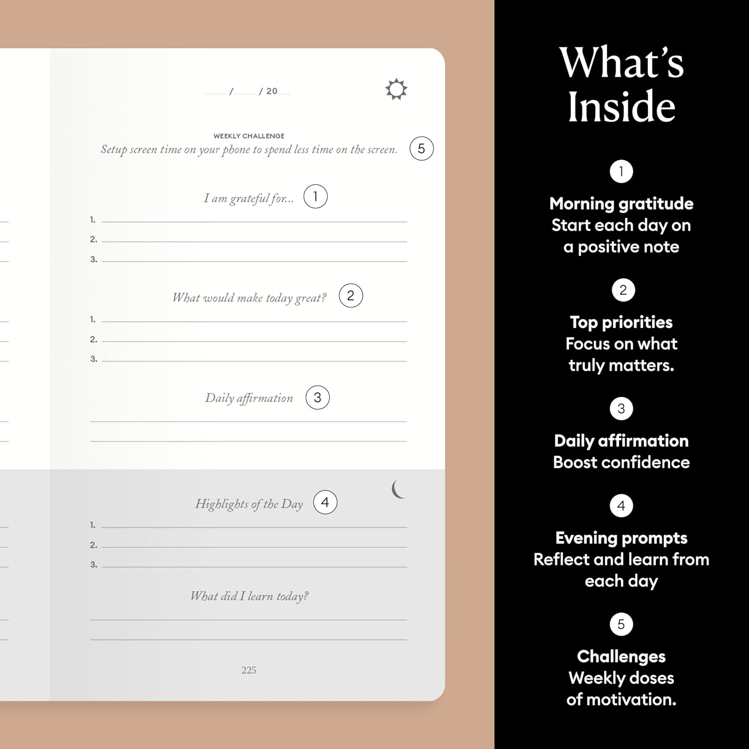 Intelligent Change The Five Minute Journal, Original Daily Gratitude 2025, Reflection & Manifestation for Mindfulness, Undated Daily with Gold Foiling, Plastic-Free, Blue - Image 4