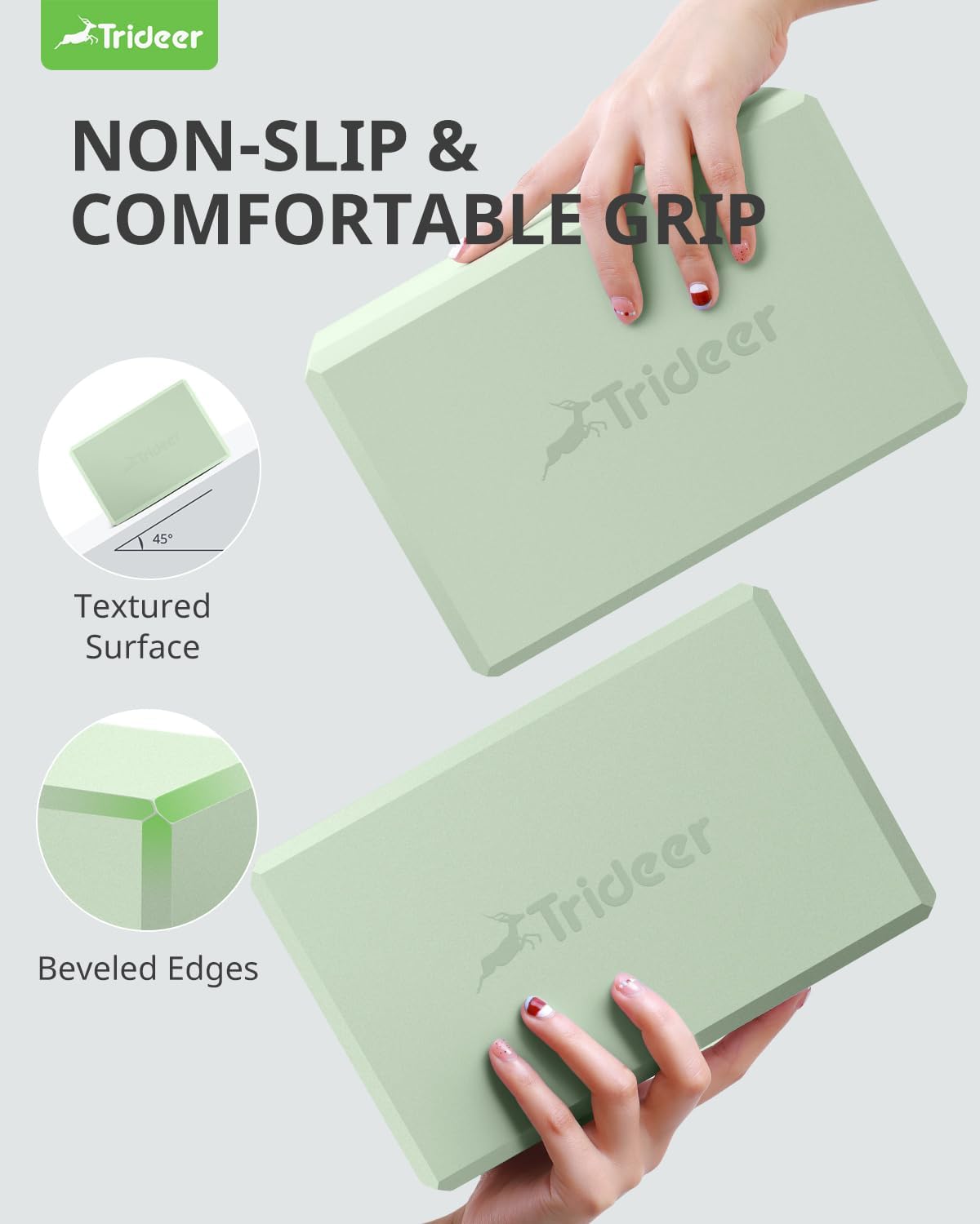Trideer Yoga Blocks 2 Pack, Soft Non-Slip Foam Blocks with Beveled Edges for Alignment and Stretching in Yoga, Pilates, and Dance - Supportive, Lightweight, Odor Resistant, Latex-Free - Image 6