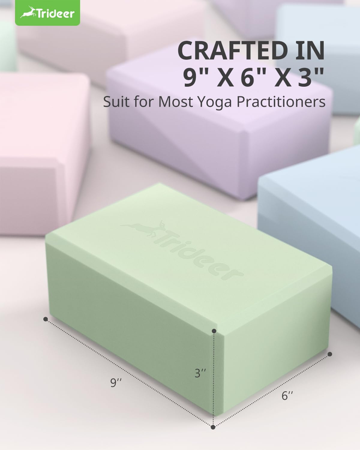 Trideer Yoga Blocks 2 Pack, Soft Non-Slip Foam Blocks with Beveled Edges for Alignment and Stretching in Yoga, Pilates, and Dance - Supportive, Lightweight, Odor Resistant, Latex-Free - Image 8
