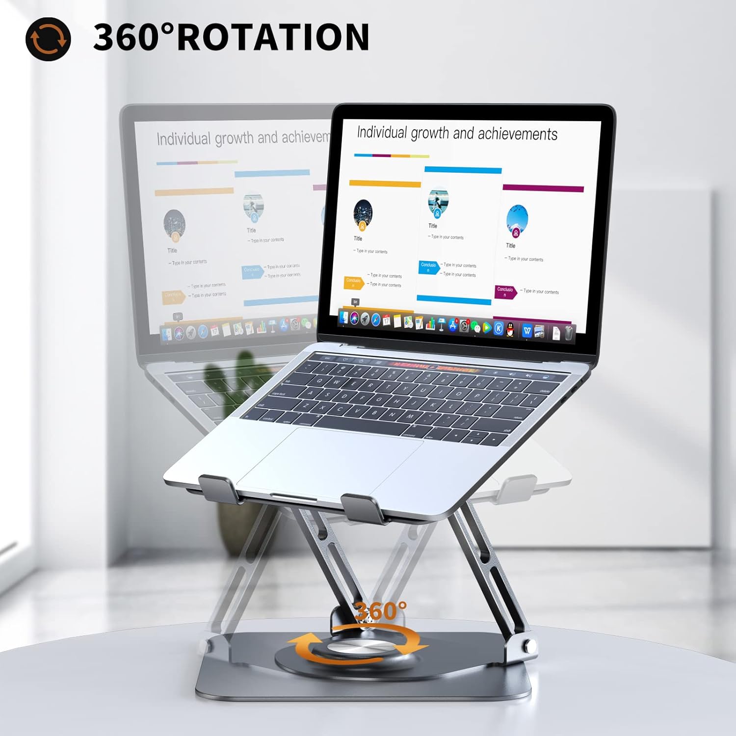 Laptop Stand for Desk, Adjustable Computer Stand with 360° Rotating Base, Ergonomic Laptop Riser for Collaborative Work, Foldable & Portable Laptop Stand, fits for All 10-16" Laptops (Grey) - Image 2
