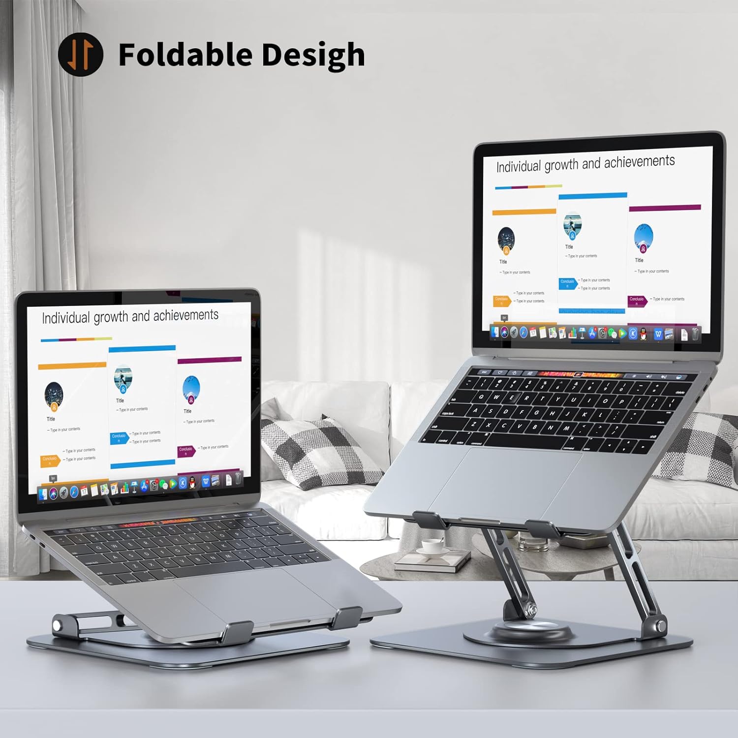 Laptop Stand for Desk, Adjustable Computer Stand with 360° Rotating Base, Ergonomic Laptop Riser for Collaborative Work, Foldable & Portable Laptop Stand, fits for All 10-16" Laptops (Grey) - Image 3