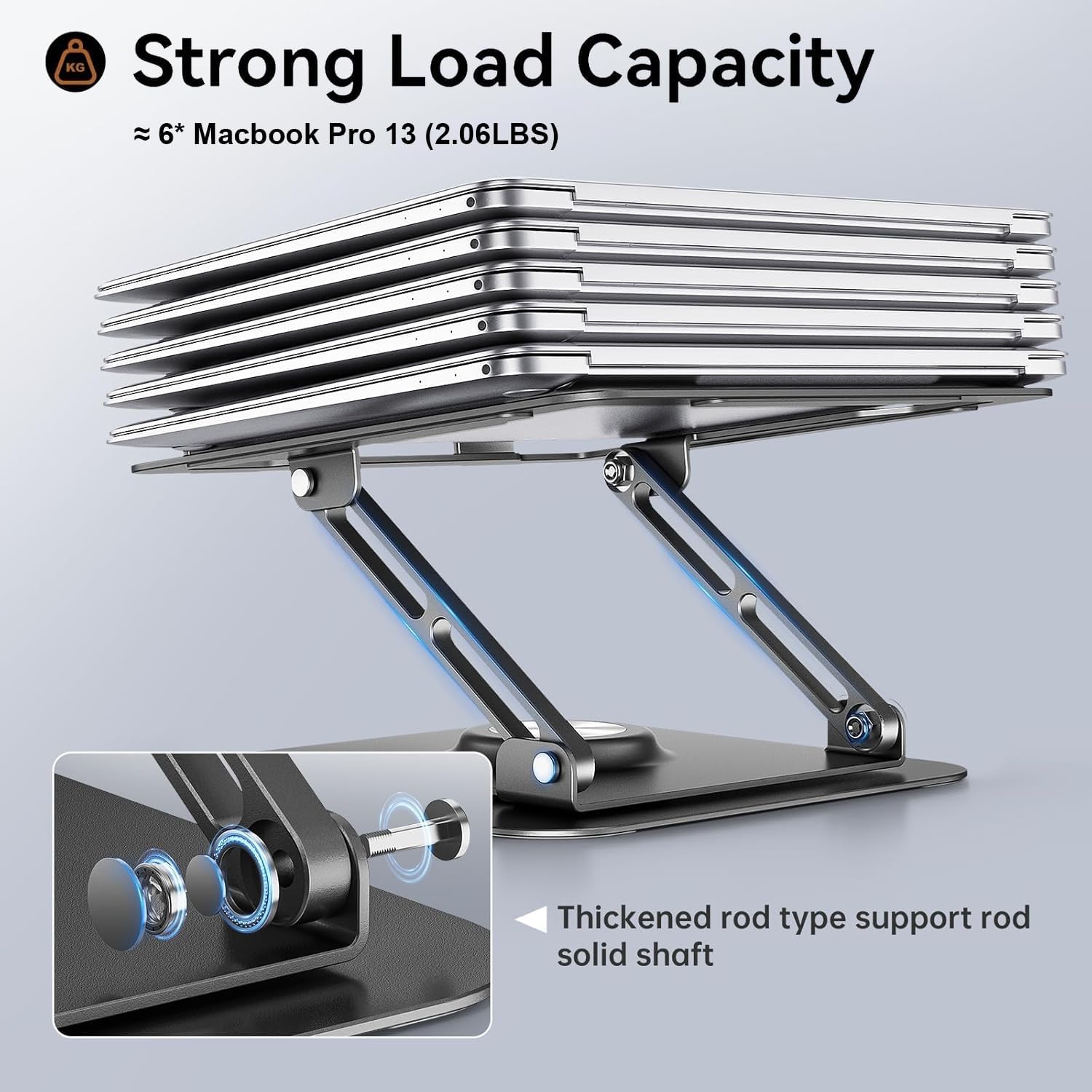 Laptop Stand for Desk, Adjustable Computer Stand with 360° Rotating Base, Ergonomic Laptop Riser for Collaborative Work, Foldable & Portable Laptop Stand, fits for All 10-16" Laptops (Grey) - Image 5