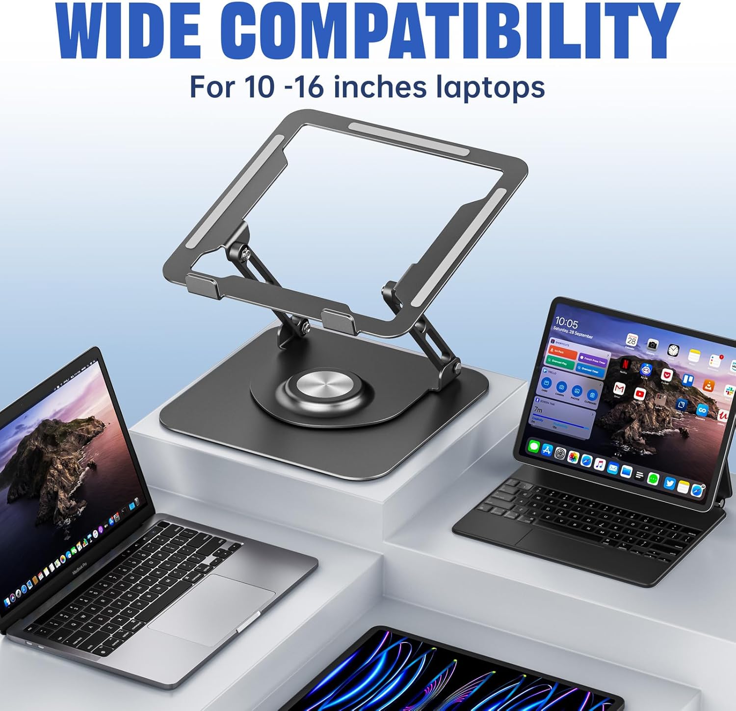Laptop Stand for Desk, Adjustable Computer Stand with 360° Rotating Base, Ergonomic Laptop Riser for Collaborative Work, Foldable & Portable Laptop Stand, fits for All 10-16" Laptops (Grey) - Image 6