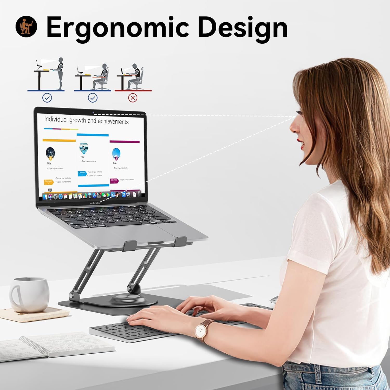 Laptop Stand for Desk, Adjustable Computer Stand with 360° Rotating Base, Ergonomic Laptop Riser for Collaborative Work, Foldable & Portable Laptop Stand, fits for All 10-16" Laptops (Grey) - Image 7