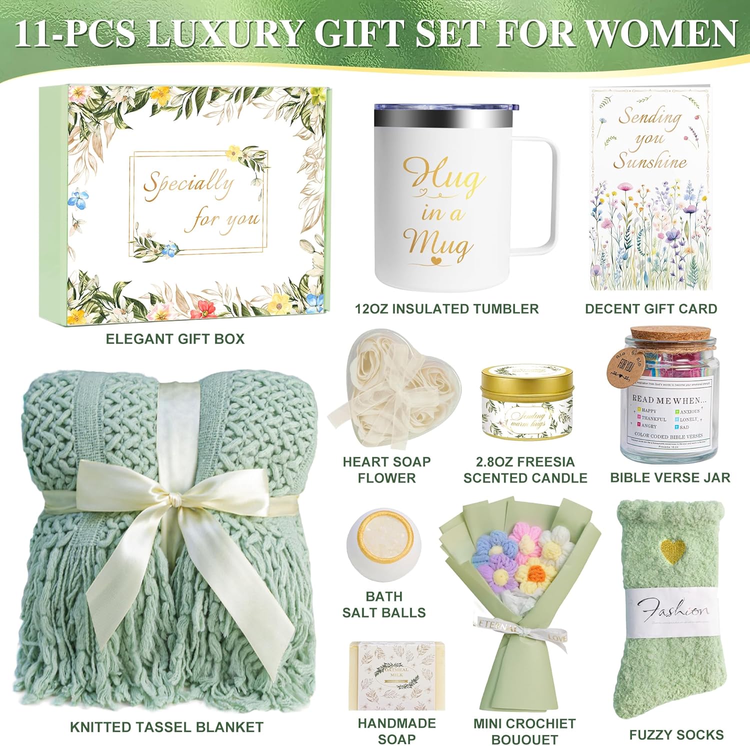 11 PCS Birthday Gifts for Women, Get Well Soon Gifts Baskets for Women Self Care Gifts, Spa Care Package After Surgery Thinking of You Sympathy Gift,Gift for Sick Friends Mom w/Blanket - Image 2