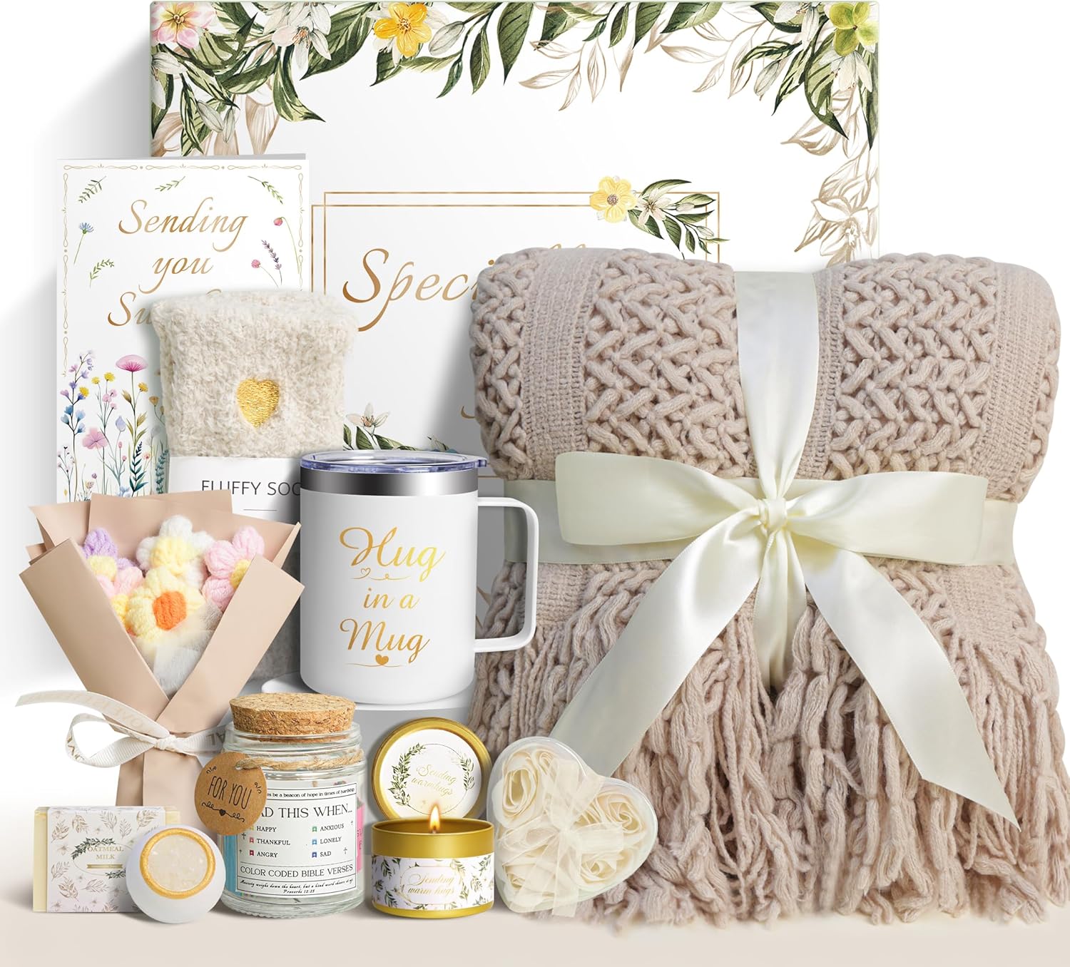 11 PCS Birthday Gifts for Women, Get Well Soon Gifts Baskets for Women Self Care Gifts, Spa Care Package After Surgery Thinking of You Sympathy Gift,Gift for Sick Friends Mom w/Blanket