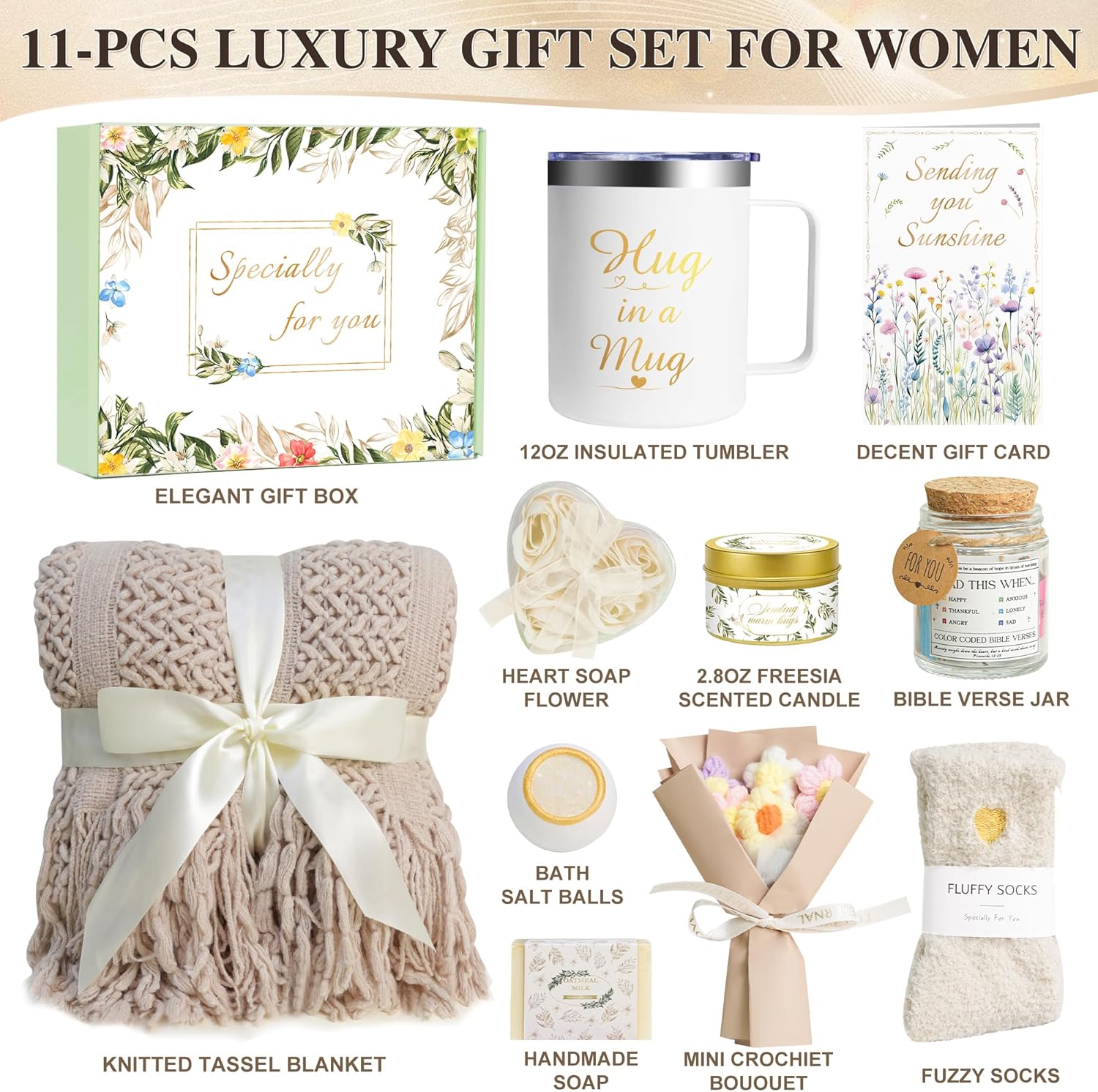 11 PCS Birthday Gifts for Women, Get Well Soon Gifts Baskets for Women Self Care Gifts, Spa Care Package After Surgery Thinking of You Sympathy Gift,Gift for Sick Friends Mom w/Blanket - Image 2