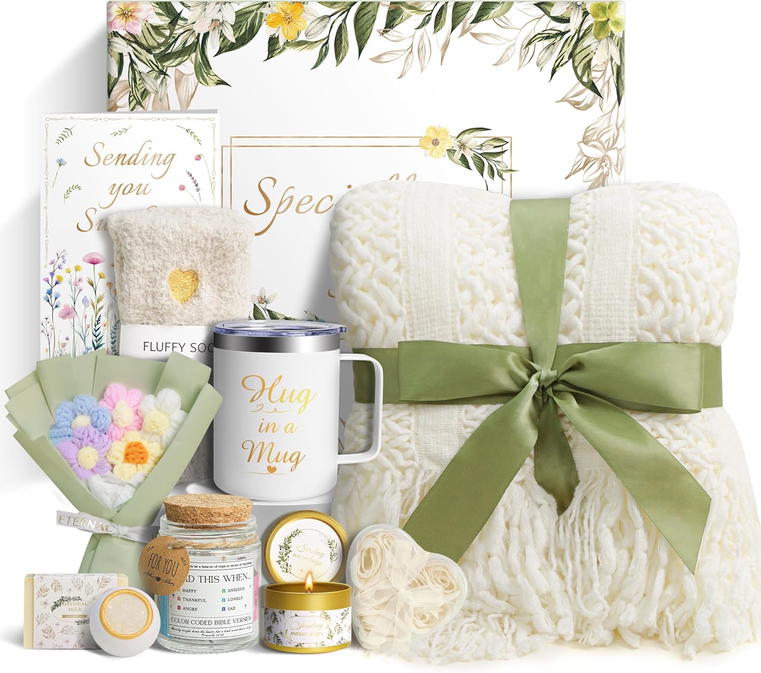 11 PCS Birthday Gifts for Women, Get Well Soon Gifts Baskets for Women Self Care Gifts, Spa Care Package After Surgery Thinking of You Sympathy Gift,Gift for Sick Friends Mom w/Blanket