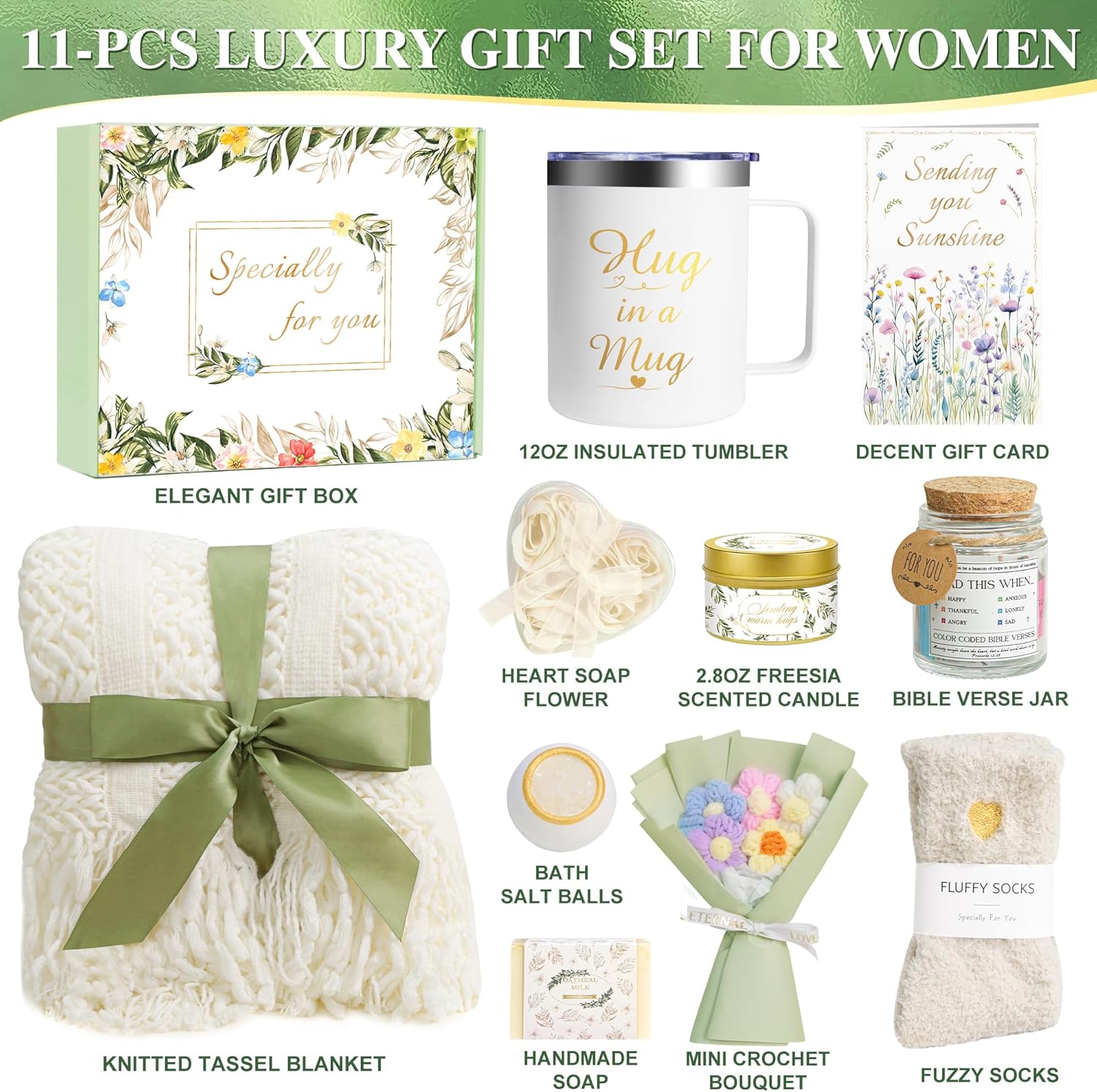 11 PCS Birthday Gifts for Women, Get Well Soon Gifts Baskets for Women Self Care Gifts, Spa Care Package After Surgery Thinking of You Sympathy Gift,Gift for Sick Friends Mom w/Blanket - Image 2