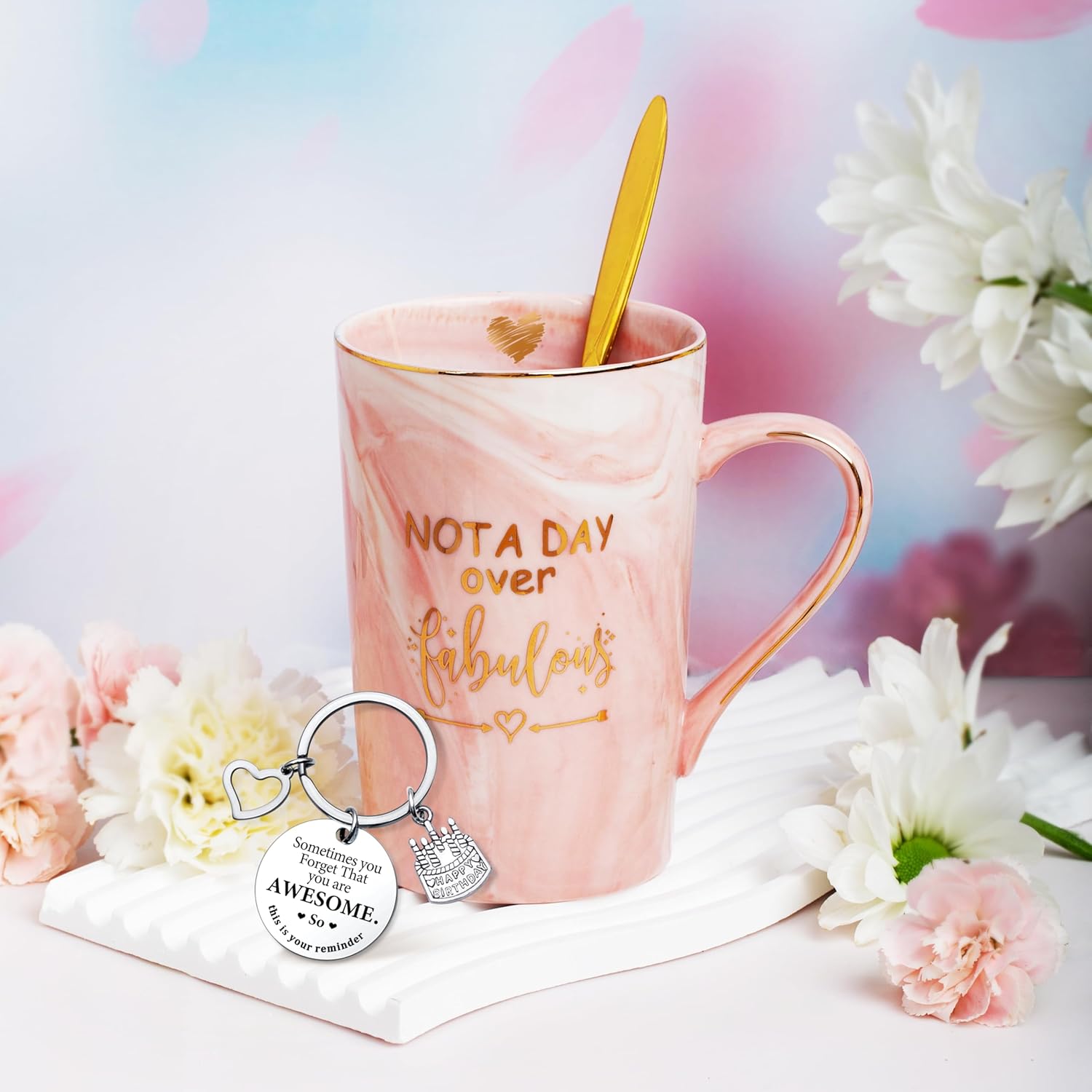 Jumway Not A Day Over Fabulous Mug Gifts Set- Birthday Gifts for Women - Funny Birthday Gift Ideas for Her,Friends, Coworkers, Her, Wife, Mom, Daughter, Sister, Aunt Ceramic Marble Mug 14 Oz - Image 5