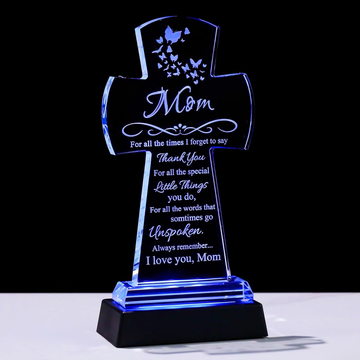 Qianwei Gifts for Mom from Daughter Son - Crystal Cross Christian Gifts for Mom with Led Colourful Light Base - Christmas Valentines Mothers Birthday Day Gifts Her Mama