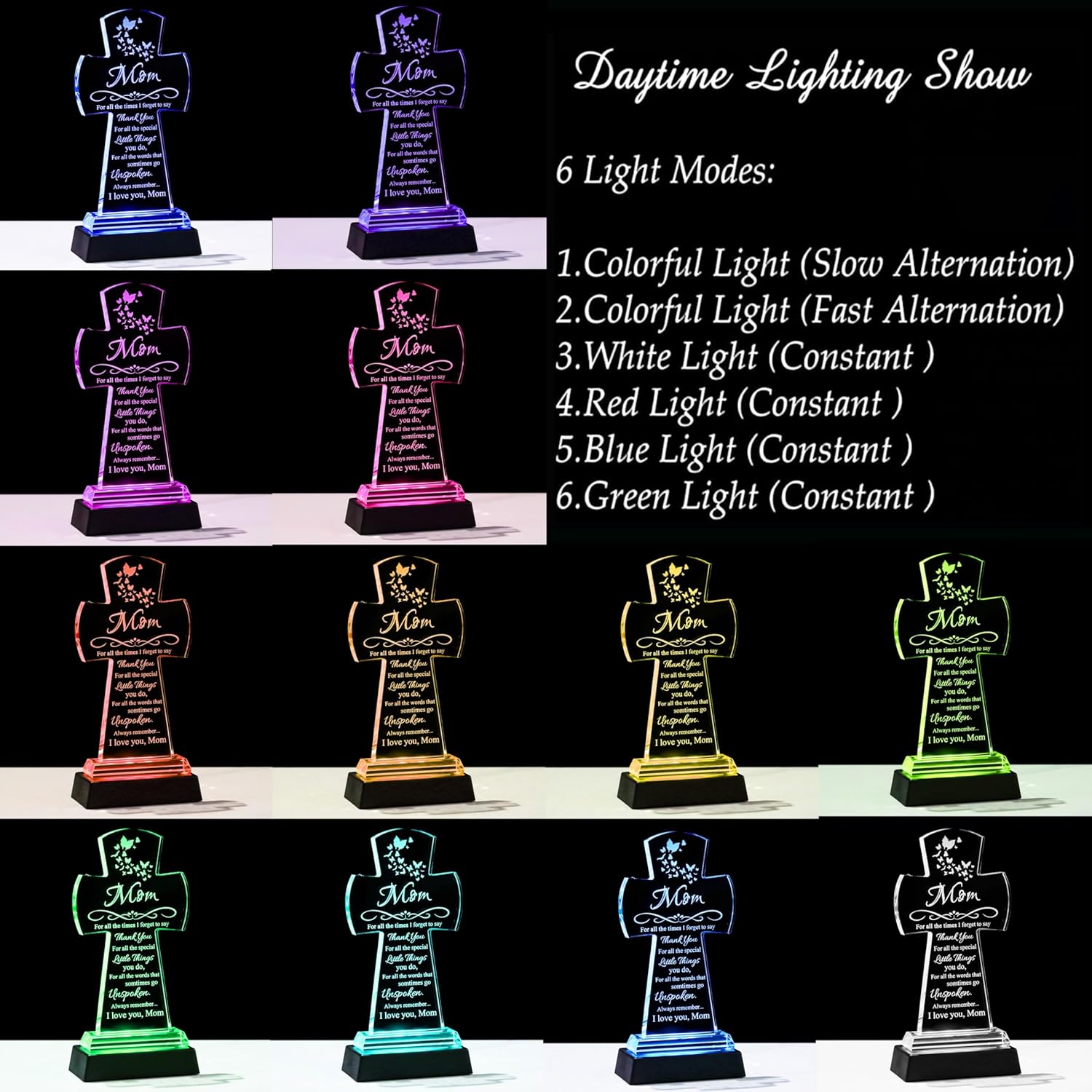 Qianwei Gifts for Mom from Daughter Son - Crystal Cross Christian Gifts for Mom with Led Colourful Light Base - Christmas Valentines Mothers Birthday Day Gifts Her Mama - Image 3