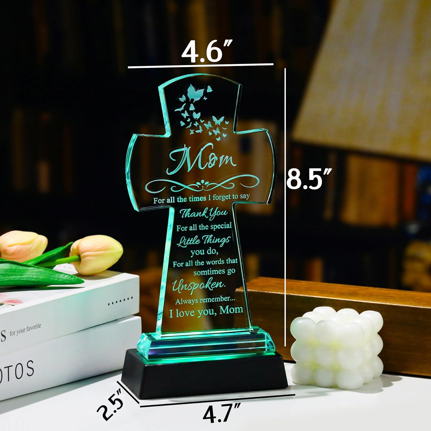 Qianwei Gifts for Mom from Daughter Son - Crystal Cross Christian Gifts for Mom with Led Colourful Light Base - Christmas Valentines Mothers Birthday Day Gifts Her Mama - Image 5