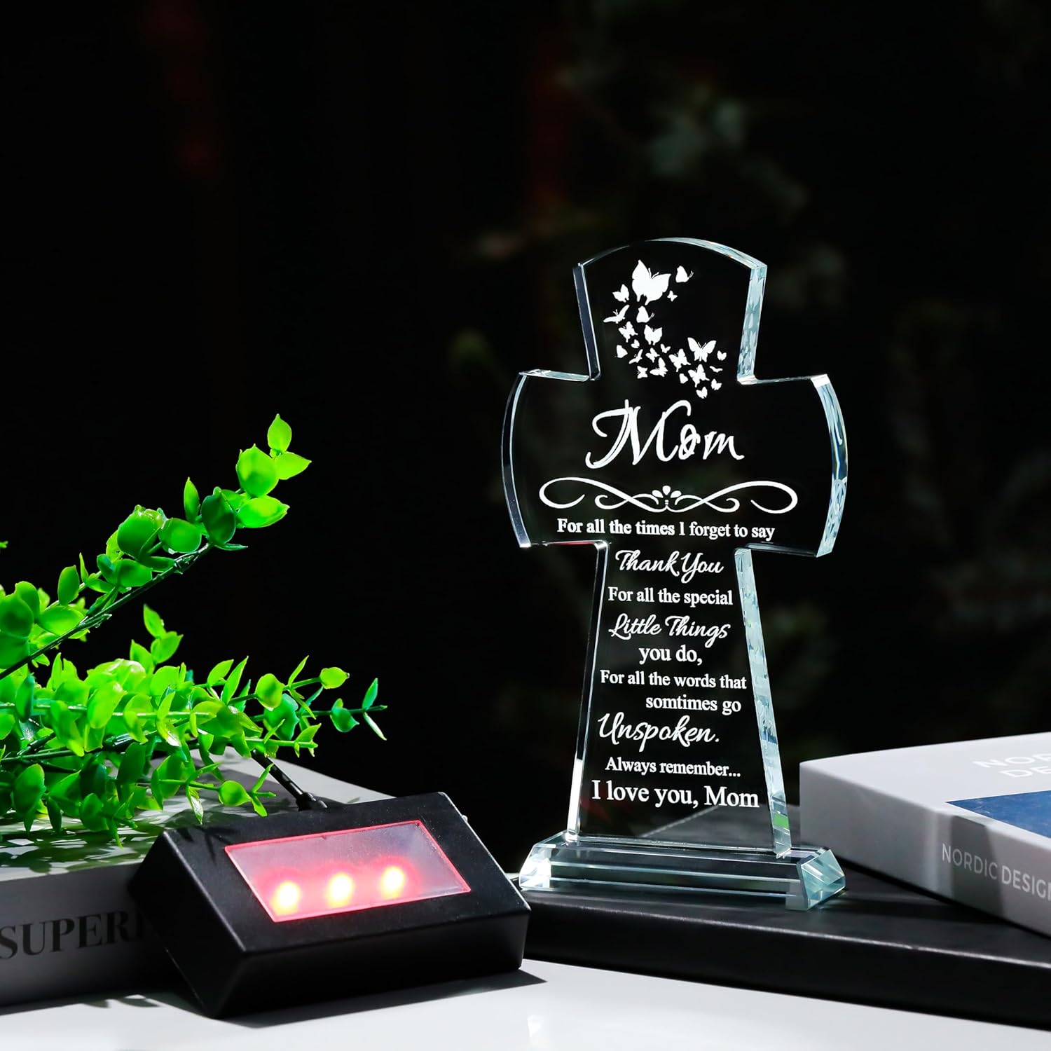 Qianwei Gifts for Mom from Daughter Son - Crystal Cross Christian Gifts for Mom with Led Colourful Light Base - Christmas Valentines Mothers Birthday Day Gifts Her Mama - Image 7