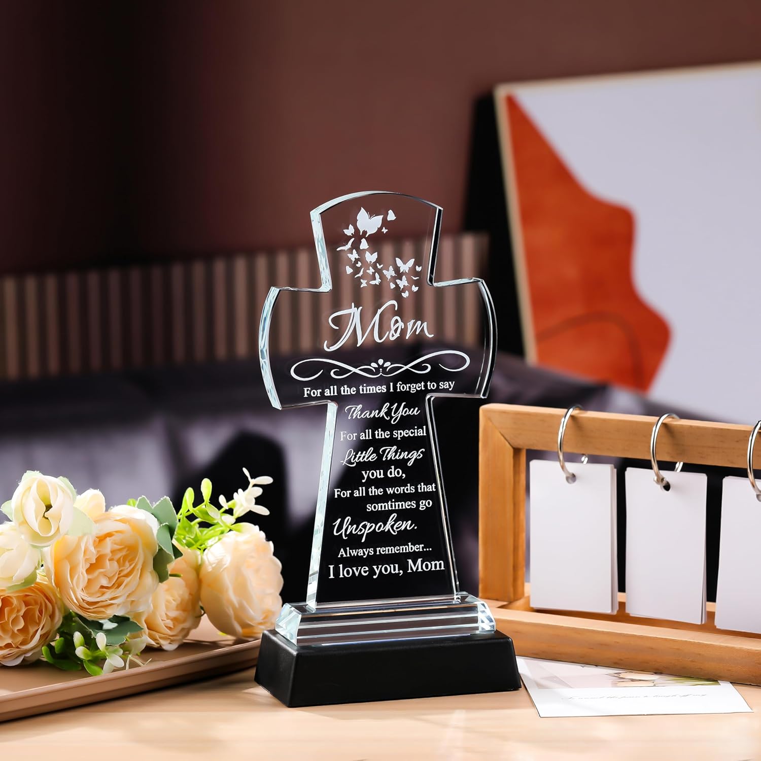 Qianwei Gifts for Mom from Daughter Son - Crystal Cross Christian Gifts for Mom with Led Colourful Light Base - Christmas Valentines Mothers Birthday Day Gifts Her Mama - Image 8