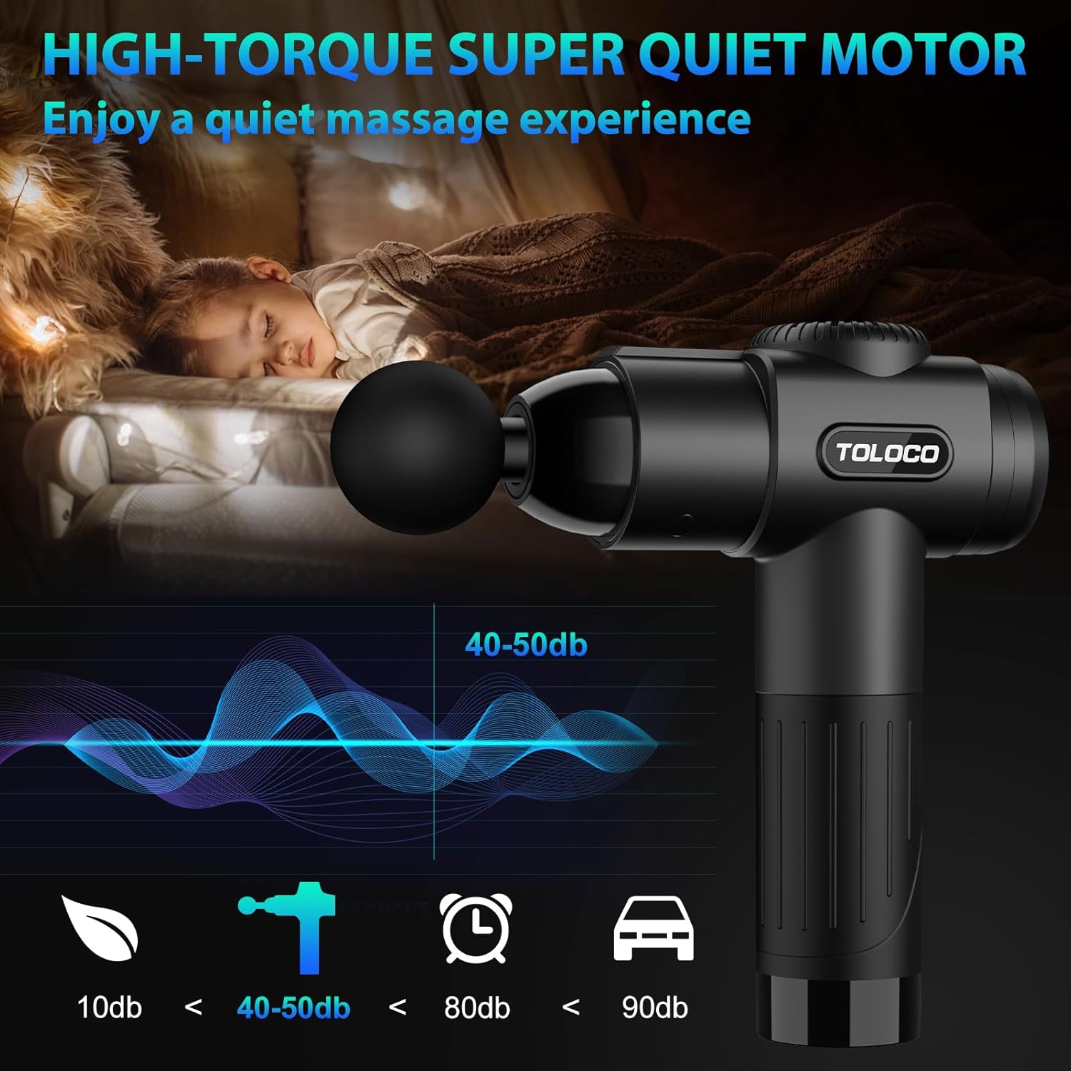TOLOCO Massage Gun, Deep Tissue Back Massage for Athletes for Pain Relief, Percussion Massager with 10 Massages Heads & Silent Brushless Motor, Valentines Day Gifts for Him Her, Black - Image 3