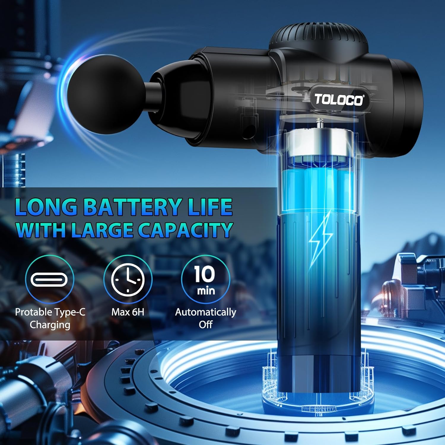 TOLOCO Massage Gun, Deep Tissue Back Massage for Athletes for Pain Relief, Percussion Massager with 10 Massages Heads & Silent Brushless Motor, Valentines Day Gifts for Him Her, Black - Image 4