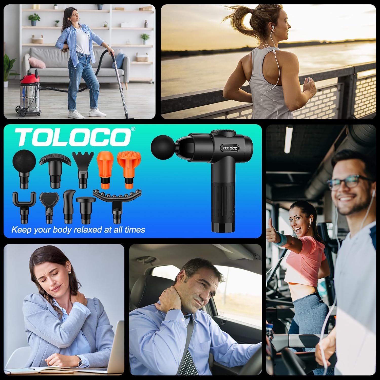 TOLOCO Massage Gun, Deep Tissue Back Massage for Athletes for Pain Relief, Percussion Massager with 10 Massages Heads & Silent Brushless Motor, Valentines Day Gifts for Him Her, Black - Image 7