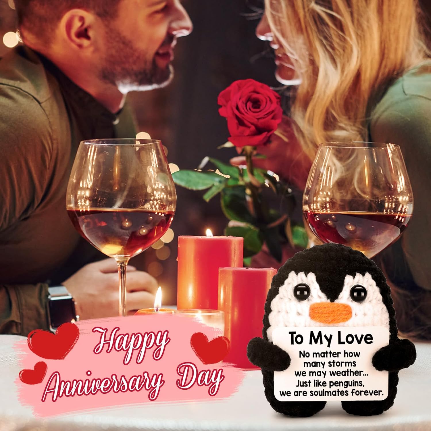 Gifts for Him Her Boyfriend Girlfriend, To My Love Handmade Crochet Mini Penguin Anniversary Birthday Gifts for Women Men, Romantic Valentines I Love You Gifts for Wife Husband Couples Cute Decor - Image 5