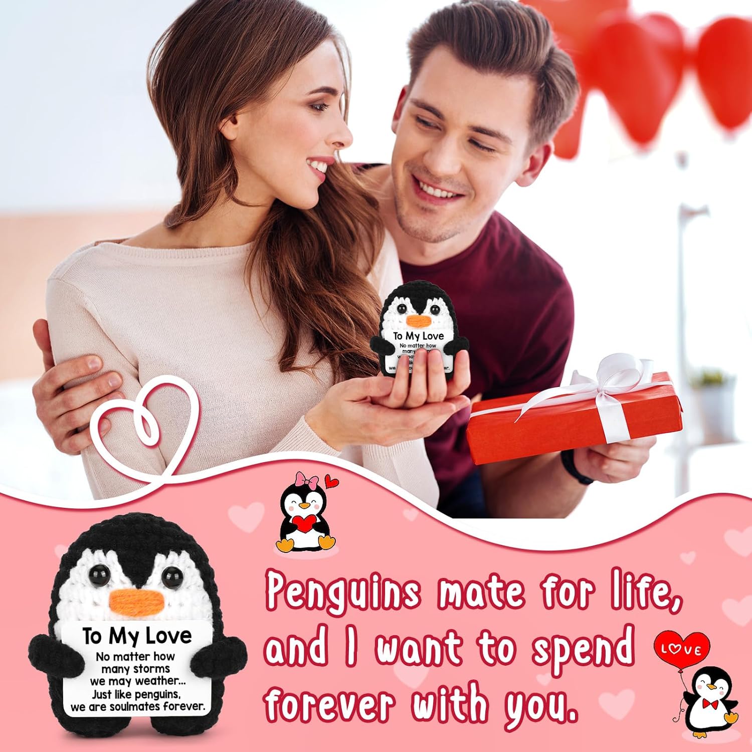 Gifts for Him Her Boyfriend Girlfriend, To My Love Handmade Crochet Mini Penguin Anniversary Birthday Gifts for Women Men, Romantic Valentines I Love You Gifts for Wife Husband Couples Cute Decor - Image 6