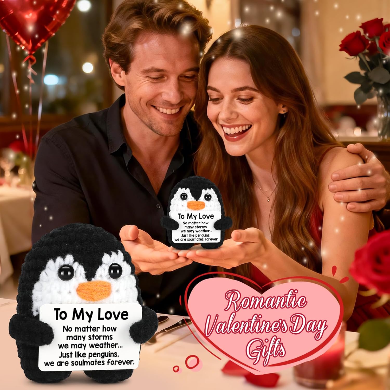 Gifts for Him Her Boyfriend Girlfriend, To My Love Handmade Crochet Mini Penguin Anniversary Birthday Gifts for Women Men, Romantic Valentines I Love You Gifts for Wife Husband Couples Cute Decor - Image 7