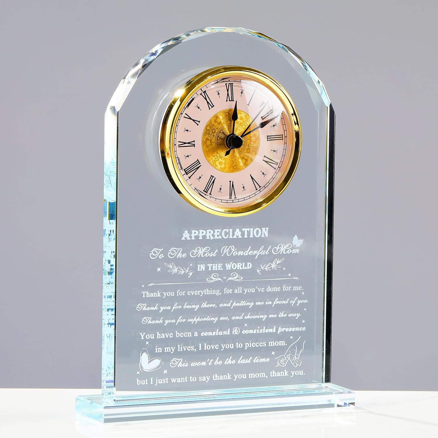 Mom Gifts from Daughter Son - Crystal Clock Engraved Mothers Day Appreciation Gifts Keepsake for Mother Mama who has Everything - Love Reminder Present for Birthday Thanksgiving Christmas