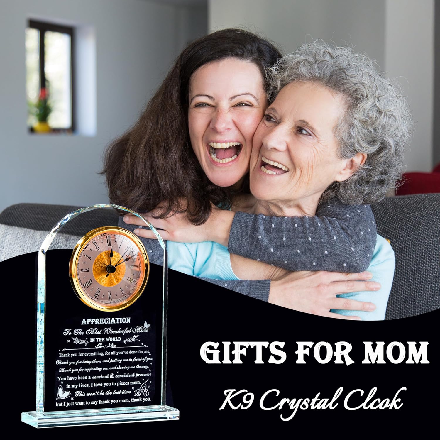 Mom Gifts from Daughter Son - Crystal Clock Engraved Mothers Day Appreciation Gifts Keepsake for Mother Mama who has Everything - Love Reminder Present for Birthday Thanksgiving Christmas - Image 2