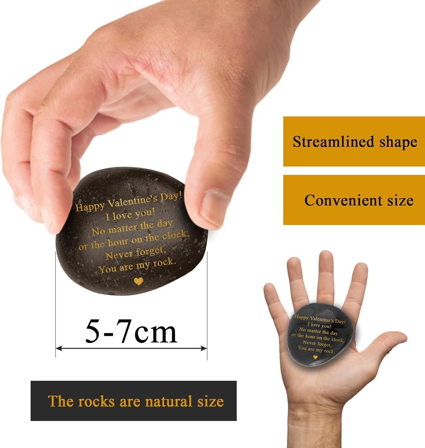 Happy Valentines Day Gift - Black Polished You are My Rock Engraved Pebble - Emotional Valentines Gifts for Him, Valentines Gifts for Her - Boyfriend Gifts, Girlfriend Gifts, Gifts for Couples - Image 3