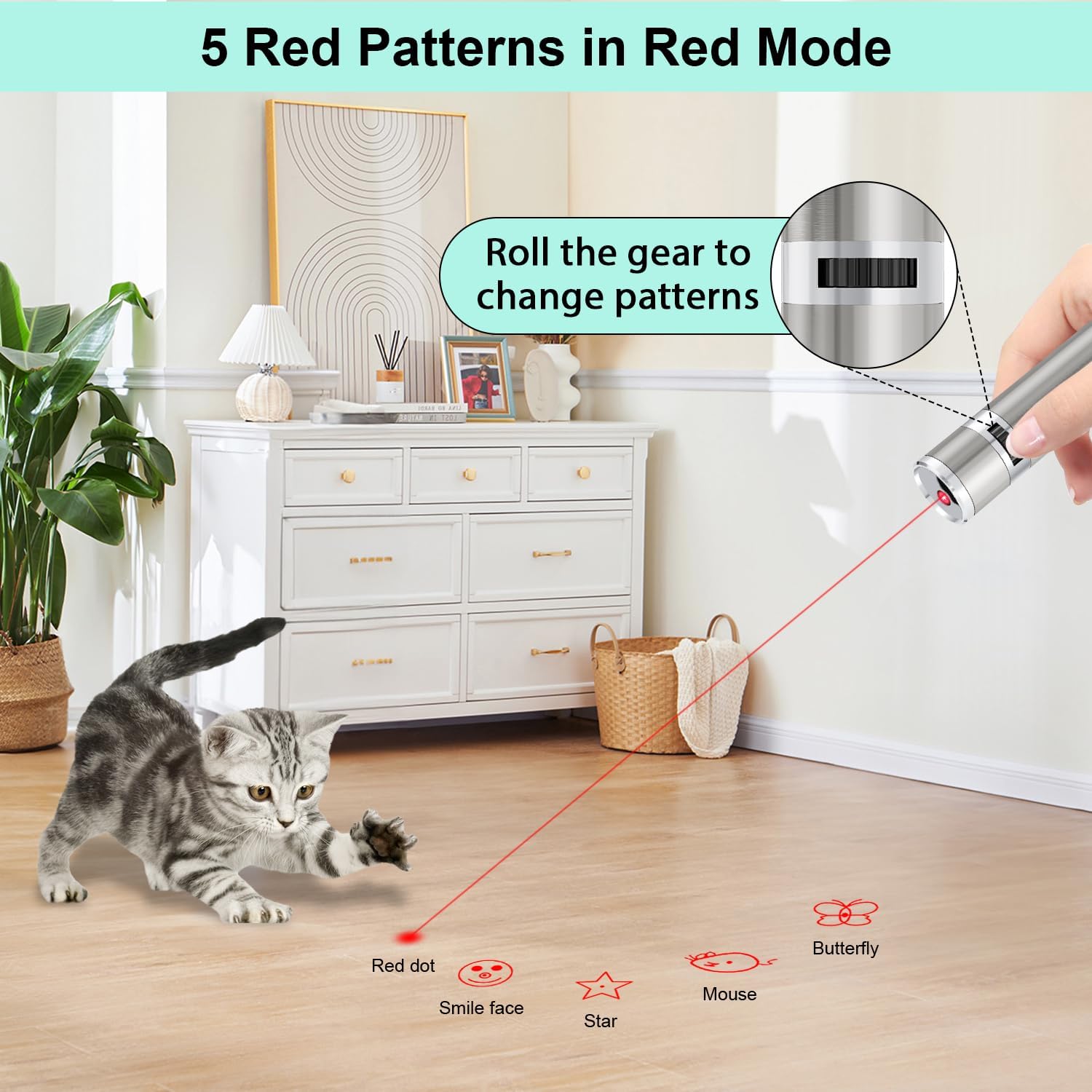 TBTeek Cat Toy, USB Rechargeable Interactive Kitten Toy, 7 Light Modes & Adjustable Patterns, Portable Pet Cat Mouse Toy for Fun Chase Play Exercise (2 Pack) - Image 4