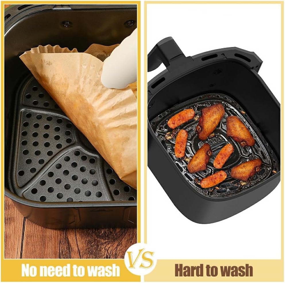 9.5 Inch Paper Air Fryer Liners Disposable,130 Pcs Square Air Fryer Parchment Liners, Suitable for 5-8 Qt,Non-stick &Oil-proof Parchment Paper for Frying - Image 4