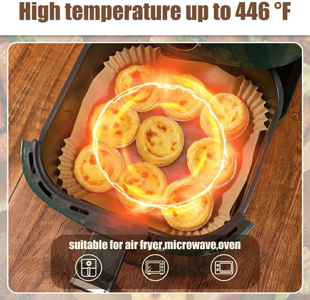 9.5 Inch Paper Air Fryer Liners Disposable,130 Pcs Square Air Fryer Parchment Liners, Suitable for 5-8 Qt,Non-stick &Oil-proof Parchment Paper for Frying - Image 6