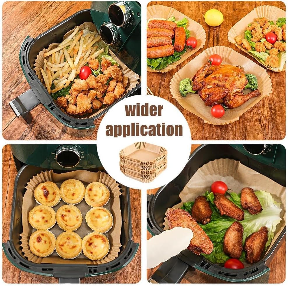 9.5 Inch Paper Air Fryer Liners Disposable,130 Pcs Square Air Fryer Parchment Liners, Suitable for 5-8 Qt,Non-stick &Oil-proof Parchment Paper for Frying - Image 7