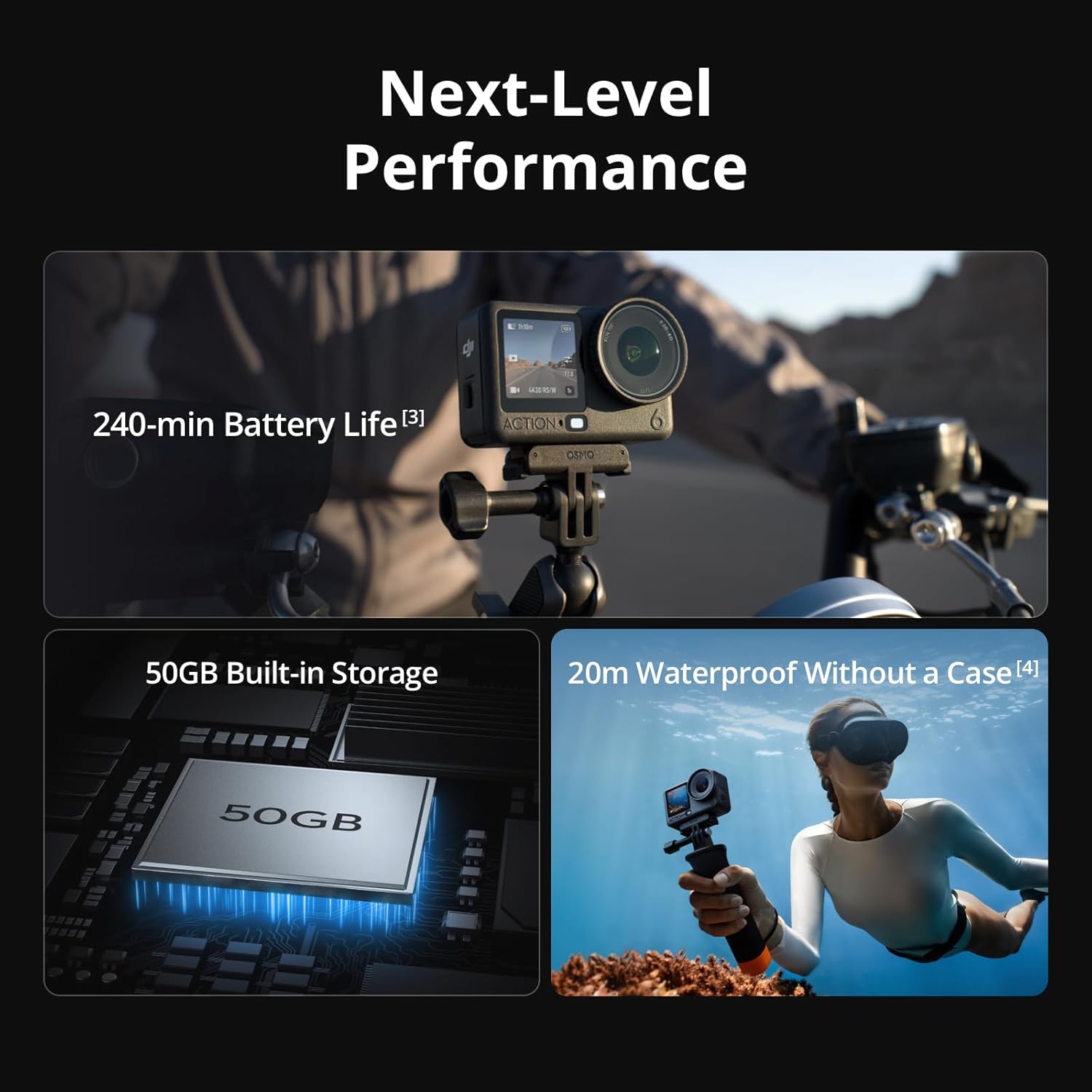 DJI Osmo Action 6 Enhanced Combo, Action Camera with 1/1.1″ Square Sensor, Variable Aperture of f/2.0–f/4.0, Extended Battery Life with 2 Batteries, Action Camera 8K for Extended Outdoor Filming - Image 6