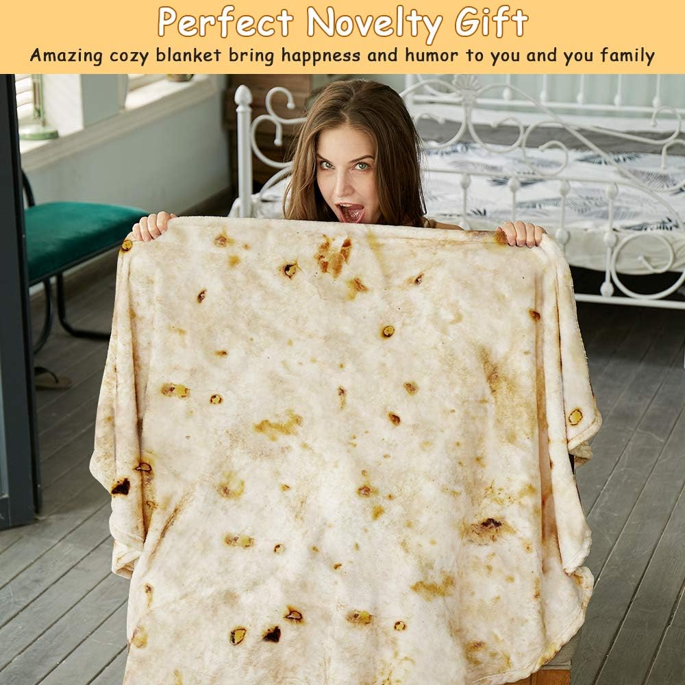 SeaRoomy Burritos Tortilla Throw Blanket, Tortilla Wrap Blanket, Novelty Tortillas Round Blankets Giant Burrito Round Soft Blanket for Adults and Kids (Beige, 71 inches) - Image 3