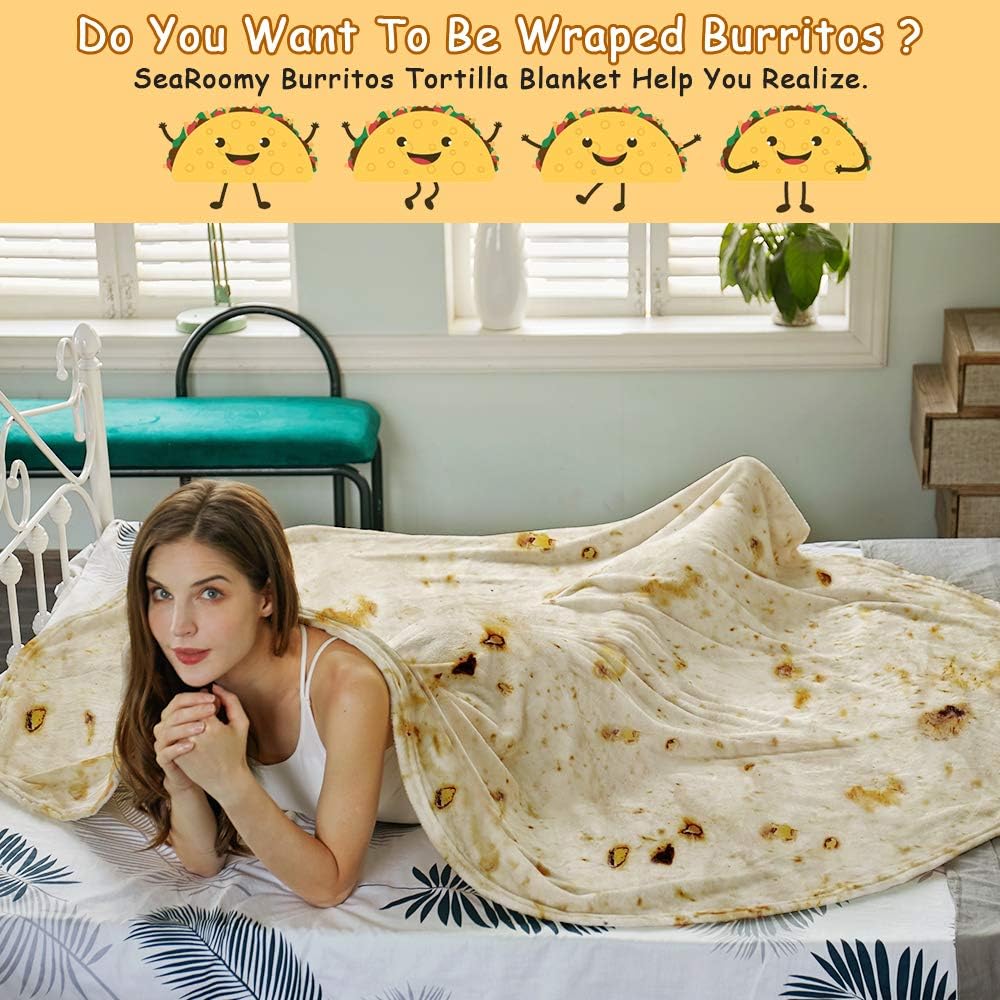 SeaRoomy Burritos Tortilla Throw Blanket, Tortilla Wrap Blanket, Novelty Tortillas Round Blankets Giant Burrito Round Soft Blanket for Adults and Kids (Beige, 71 inches) - Image 4