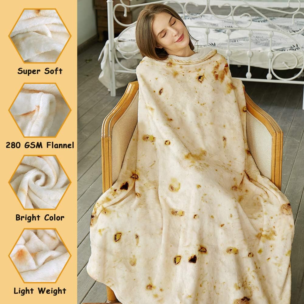 SeaRoomy Burritos Tortilla Throw Blanket, Tortilla Wrap Blanket, Novelty Tortillas Round Blankets Giant Burrito Round Soft Blanket for Adults and Kids (Beige, 71 inches) - Image 5