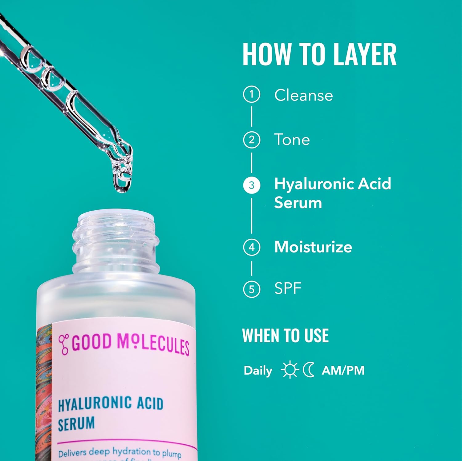 Good Molecules Hyaluronic Acid Serum - 1% Hyaluronic Acid Non-Greasy Ultra hydrating Serum Facial Moisturizer for Plumper Skin, Skin Care for Face - Image 5