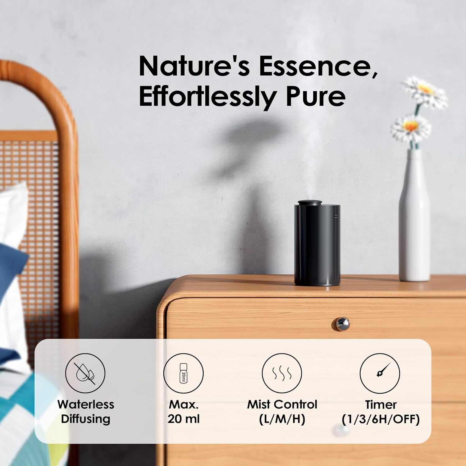 Airversa Waterless Essential Oil Diffuser Starter Kit with 30mL Hotel Fragrance Oil Inspired by Ritz-C., Battery Operated Car Diffuser, Portable Aroma Nebulizer for Home Car Office, AN6Kit-2, Black - Image 2