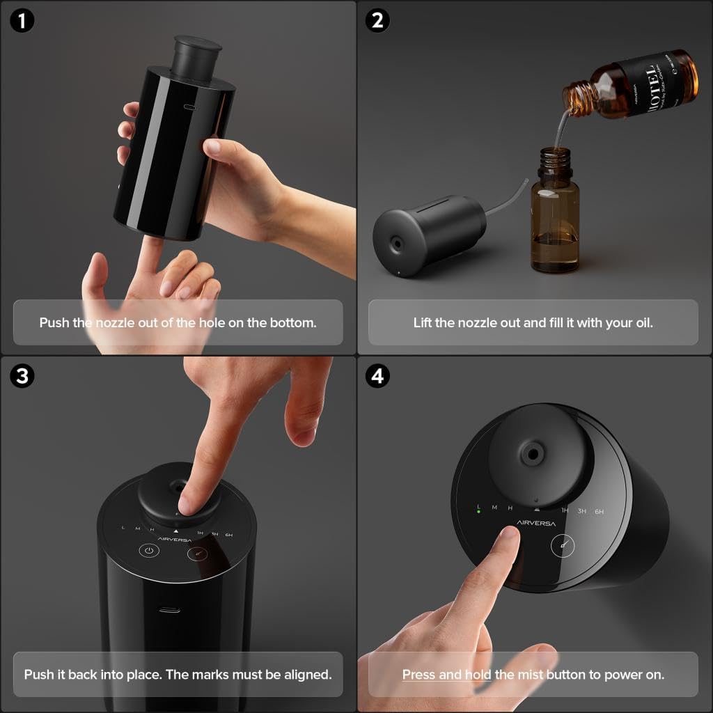 Airversa Waterless Essential Oil Diffuser Starter Kit with 30mL Hotel Fragrance Oil Inspired by Ritz-C., Battery Operated Car Diffuser, Portable Aroma Nebulizer for Home Car Office, AN6Kit-2, Black - Image 4