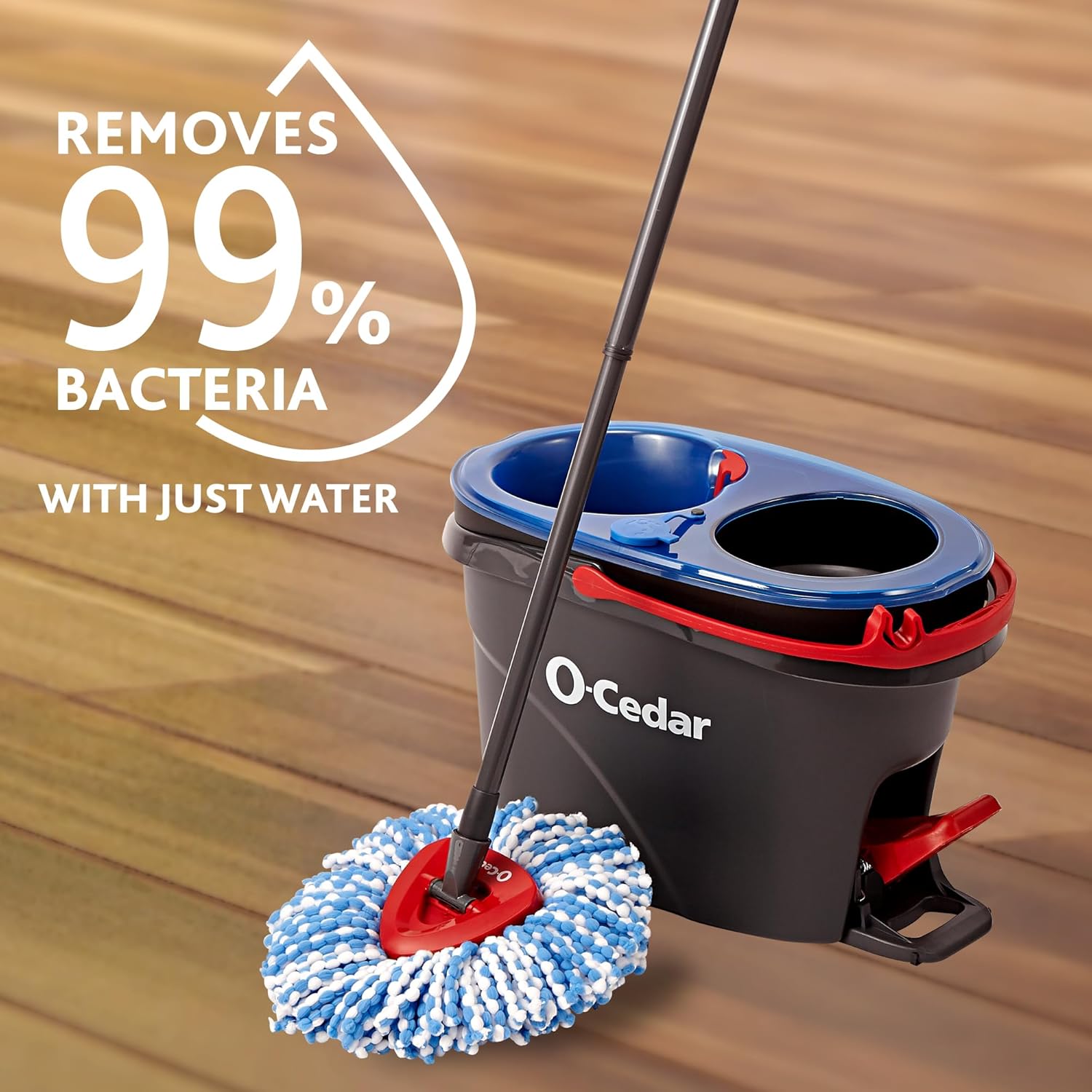 O-Cedar RinseClean Spin Mop & Bucket System + 2 Extra Mop Heads| Clean with Water | Removes 99% of Bacteria - Image 6