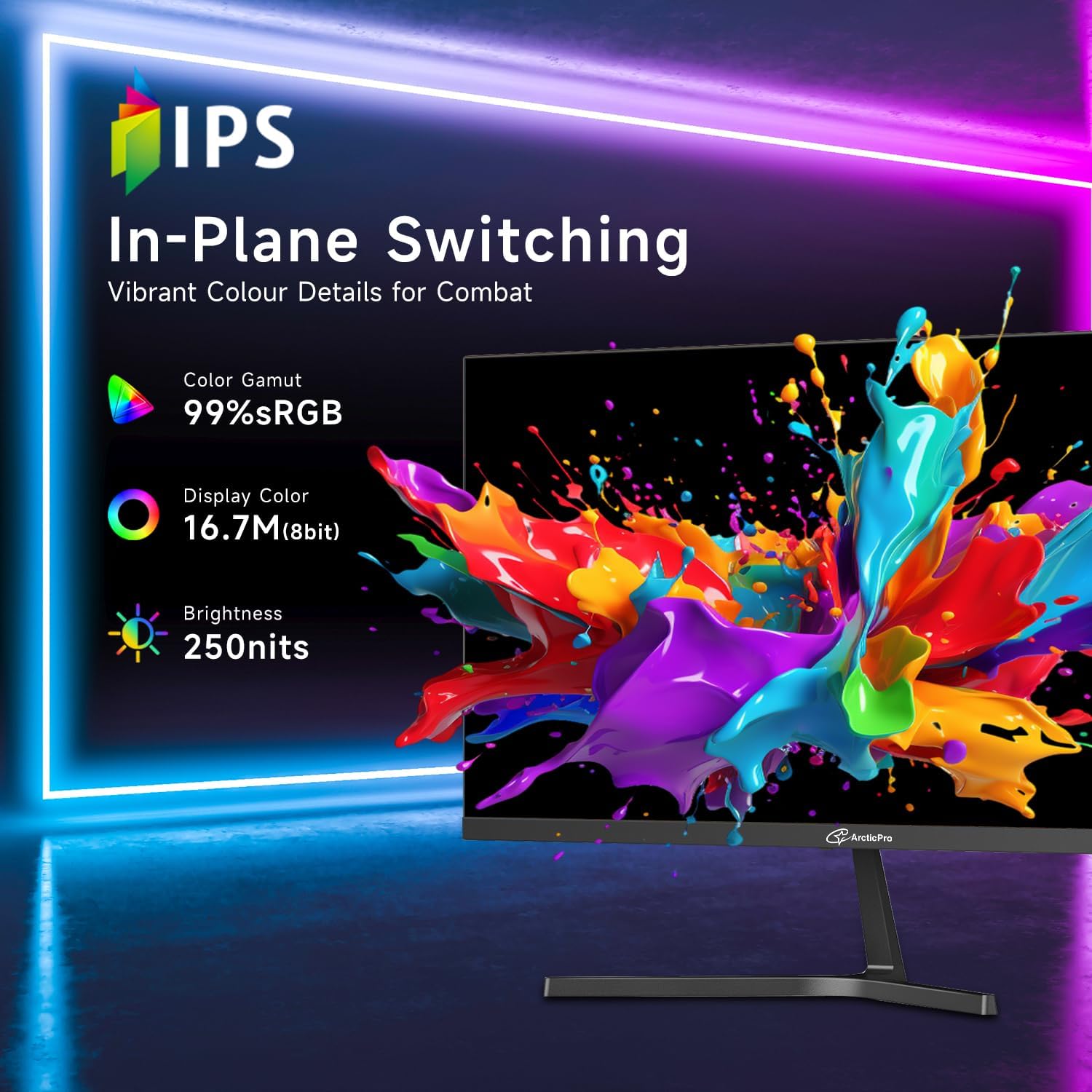 ArcticPro 27 inch Monitor 120Hz, FHD 1080p, Computer Monitor, IPS, 99% sRGB, 1ms Response Time, 3-Sided Frameless, Ultra Slim, VESA Mountable, Anti-Blue Light Design, HDMI & VGA Ports - Image 5