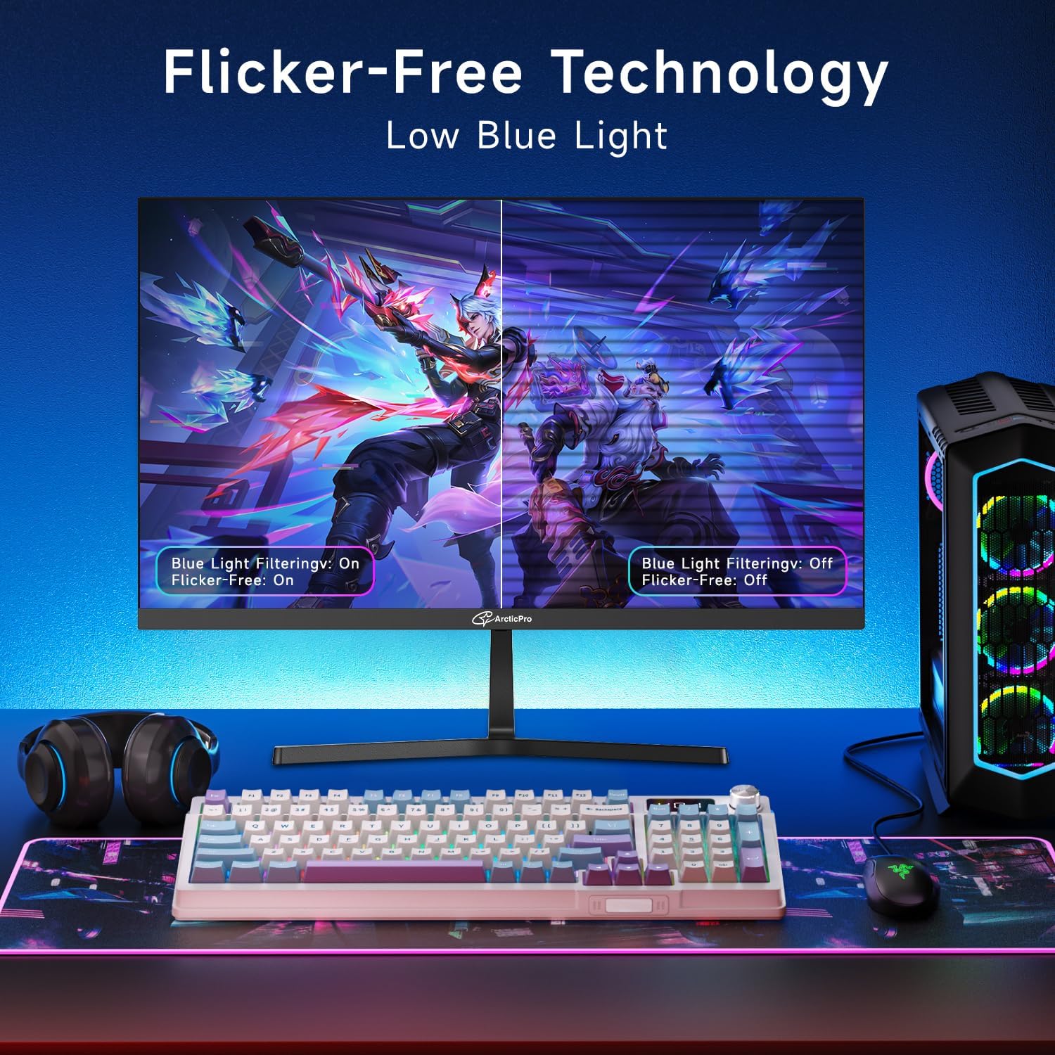 ArcticPro 27 inch Monitor 120Hz, FHD 1080p, Computer Monitor, IPS, 99% sRGB, 1ms Response Time, 3-Sided Frameless, Ultra Slim, VESA Mountable, Anti-Blue Light Design, HDMI & VGA Ports - Image 6