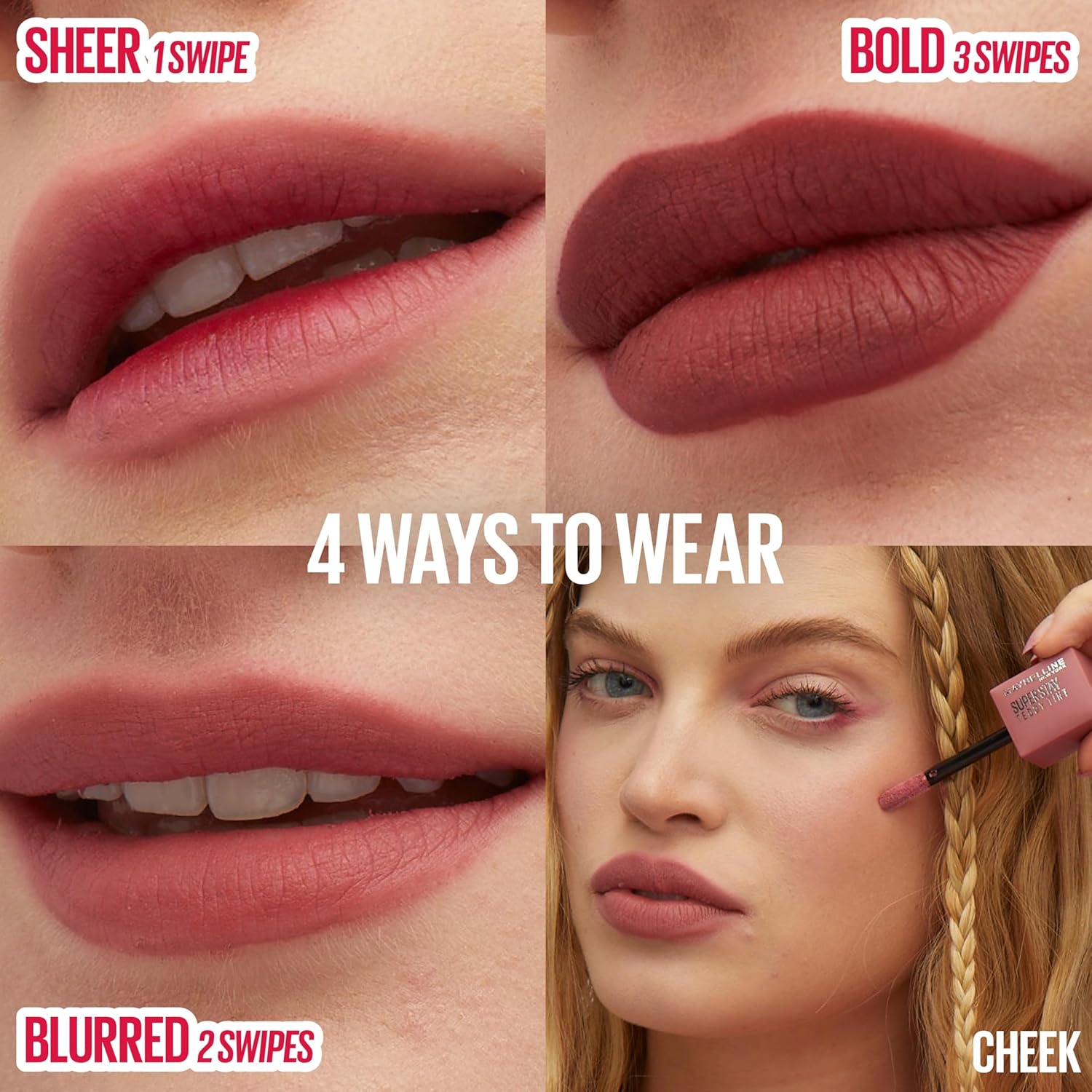 MAYBELLINE Super Stay Teddy Lip Tint, Long Lasting Matte Lipstick For Up To 12HR Wear, Wild At Heart, 1 Count - Image 4