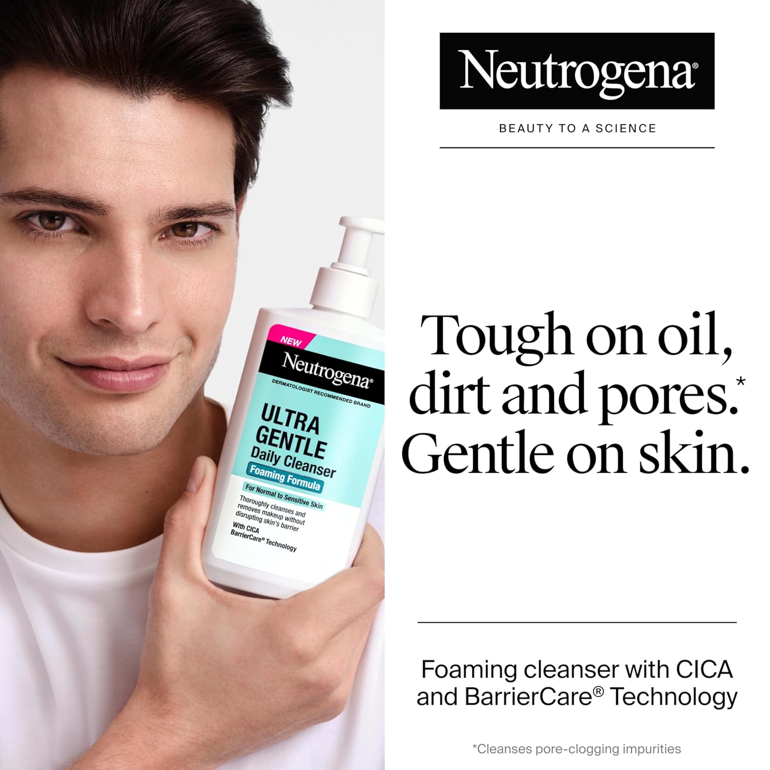 Neutrogena Ultra Gentle Foaming Facial Cleanser, Foaming Face Wash for Sensitive Skin, Gently Cleanses Away Dirt, Oil & Makeup Without Over Drying, Fragrance-Free, 5.8 fl. oz - Image 3